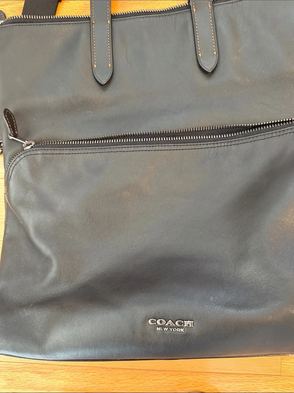 Coach Black Leather Convertible Laptop Tote/Messenger Bag with Adjustable Strap